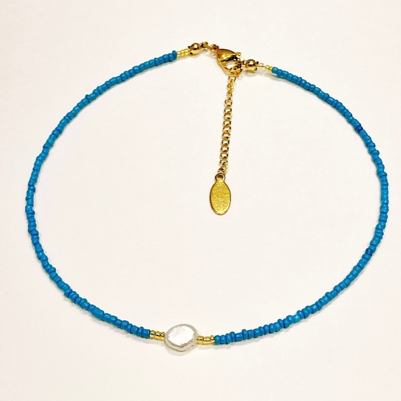 Handmade natural fresh water Pearl & turquoise glass seed bead necklace - Picture 3 of 4
